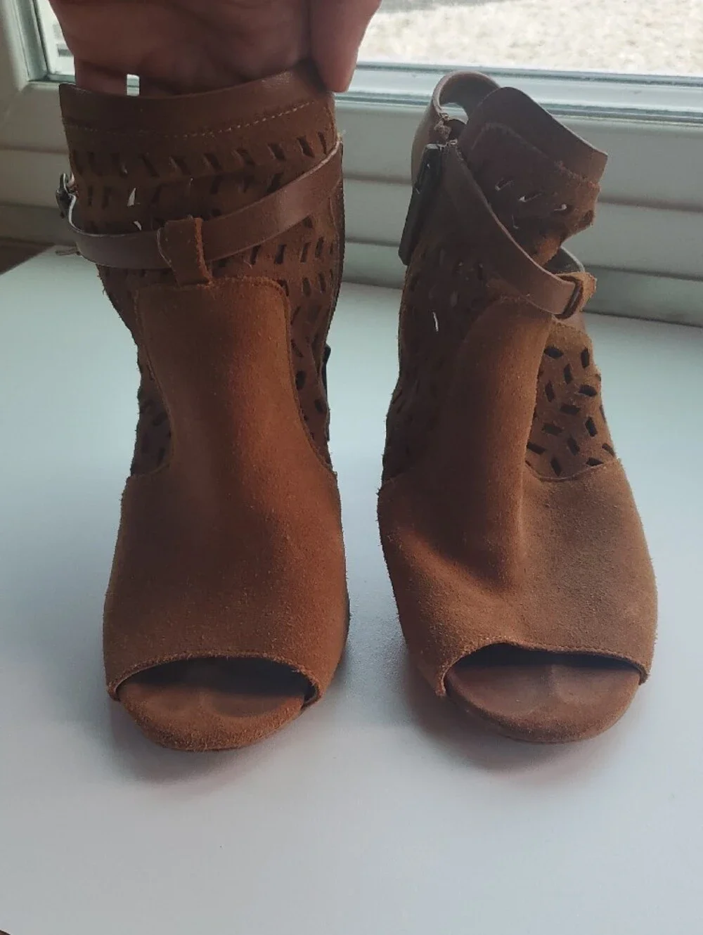 Women's Brown Suede Open-Toe Block Heel Sandals